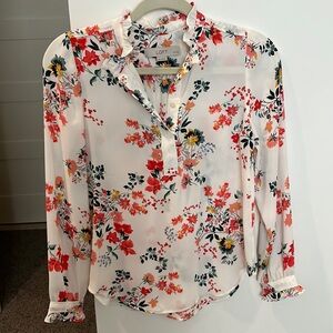 LOFT Floral Ruffle Collar Blouse, XXSP